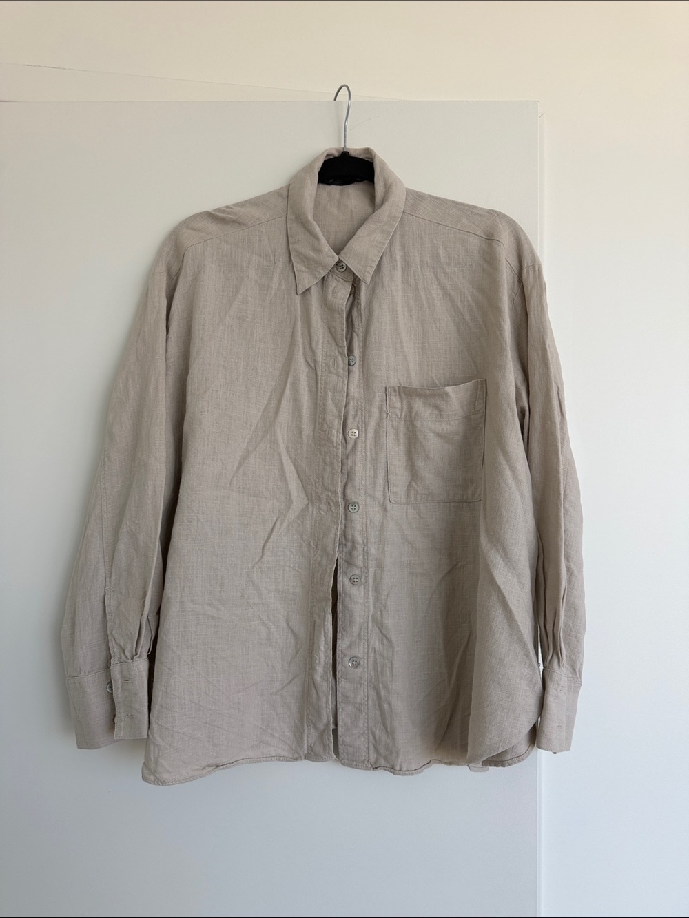 Zara women’s linen shirt in Taupe Beige